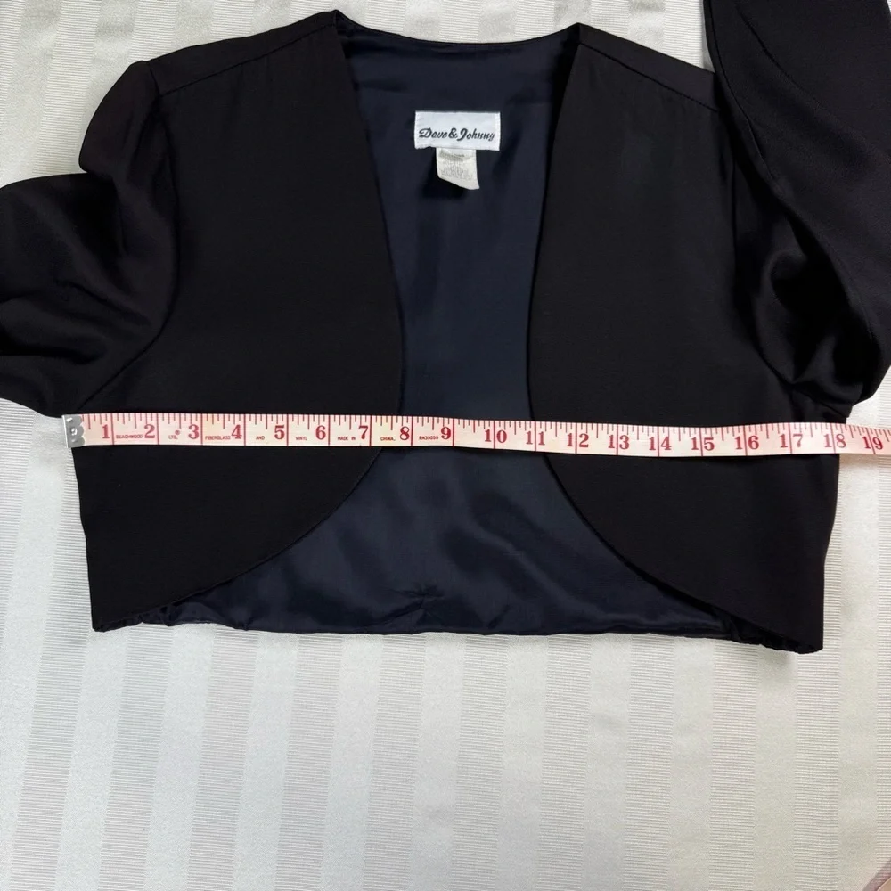 Dave & Johnny Vintage Small Black Bolero Jacket Lined Cropped Evening-wear USA